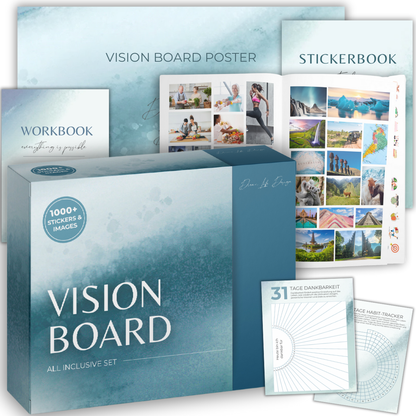 Vision Board Set | All in One Box inkl. A2 Poster, 1000+ selbstklebende Bilder & Sticker, Workbook